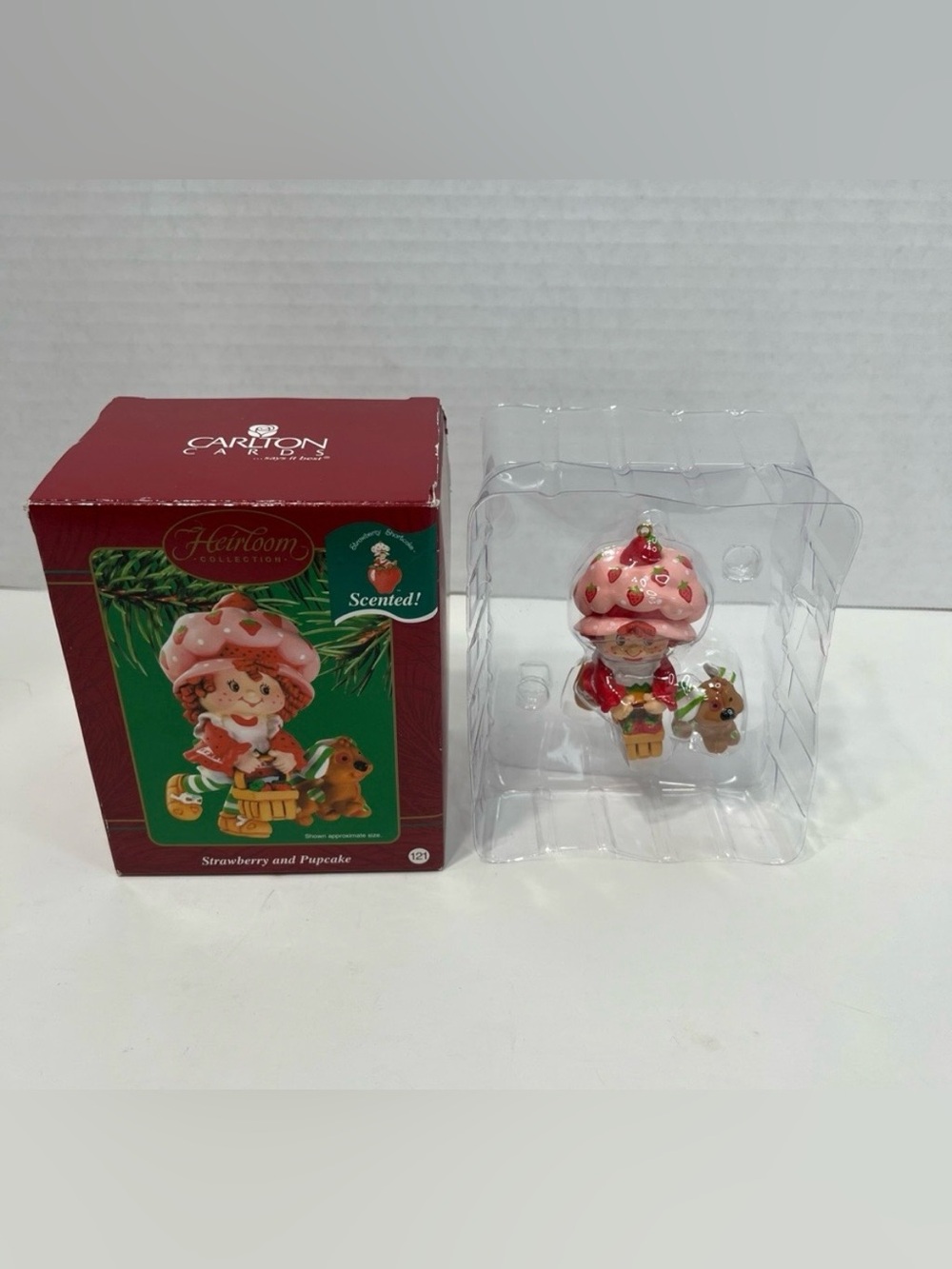 STRAWBERRY SHORTCAKE with pupcake Carlton cards Christmas ornament vintage